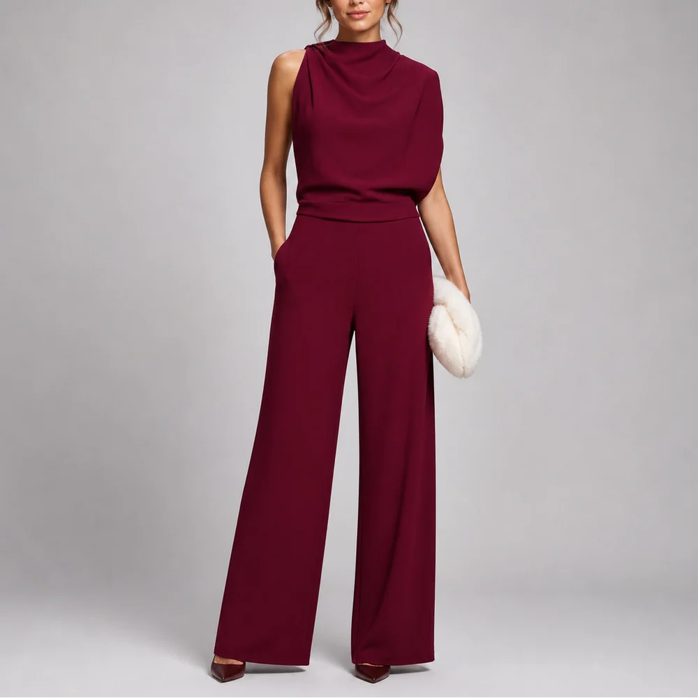 Sleeveless Wide-Leg Jumpsuit High Neckline