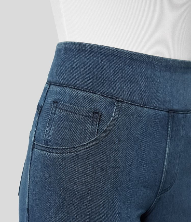 High Waist Wide Leg Jeans Pull-On Waistband Stretch Denim