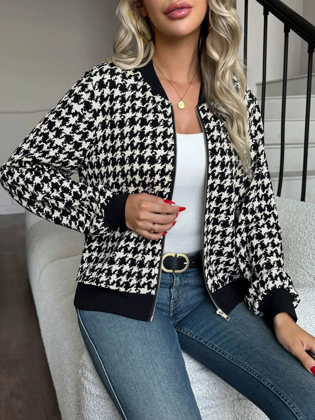 Houndstooth Bomber Jacket