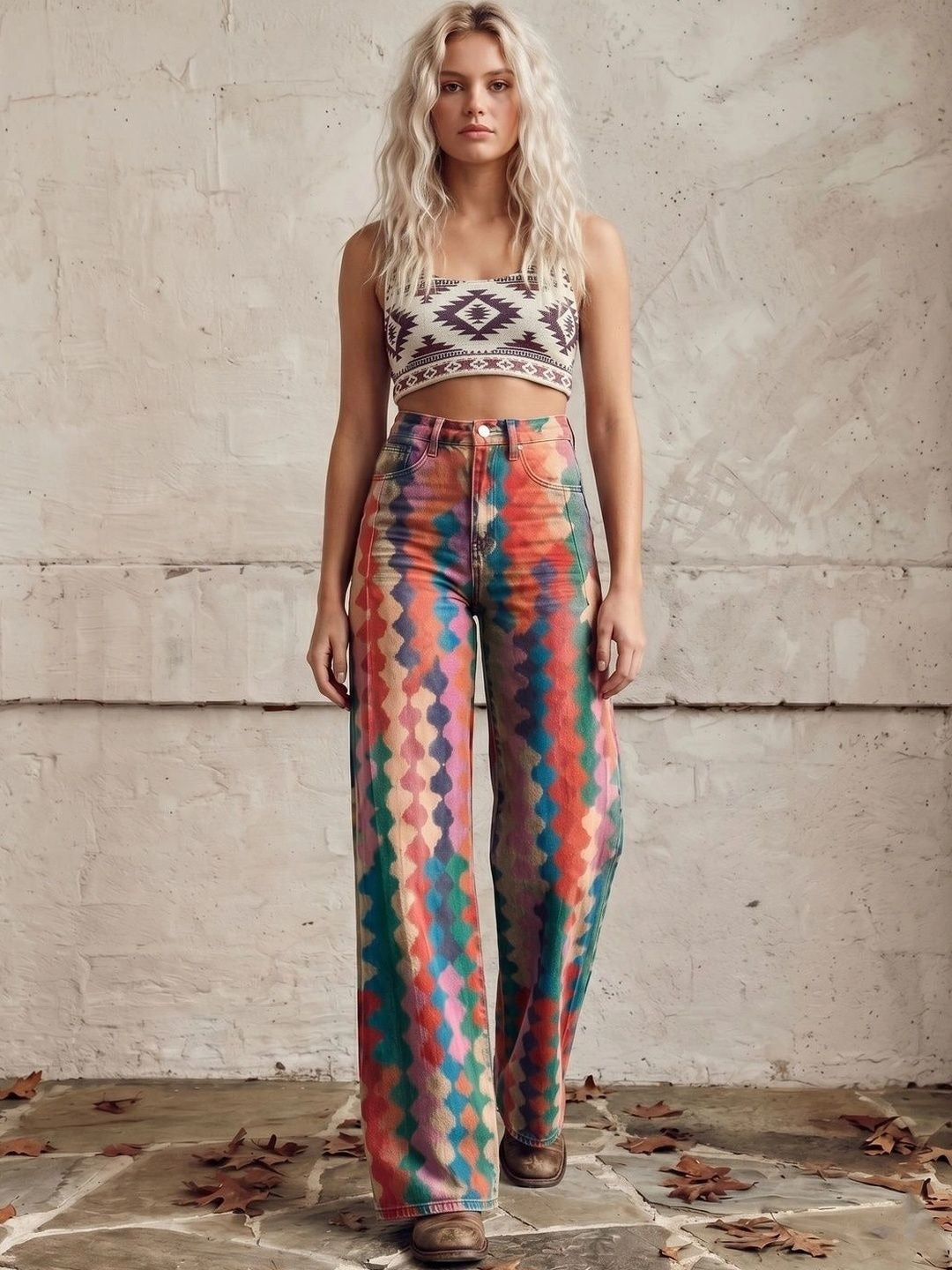 Vintage Print Wide-Leg Trousers - Statement Pattern Fit