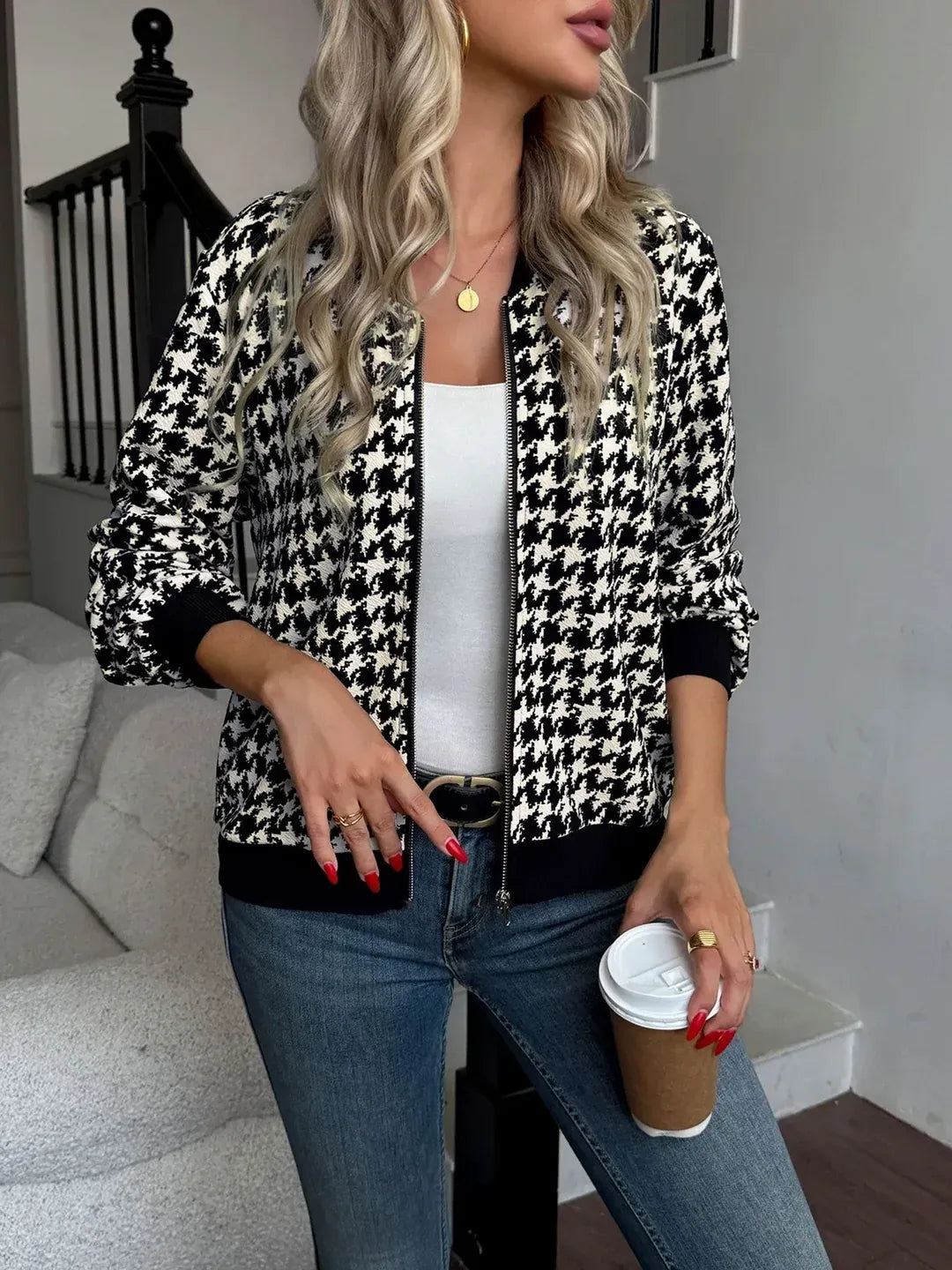 Houndstooth Bomber Jacket