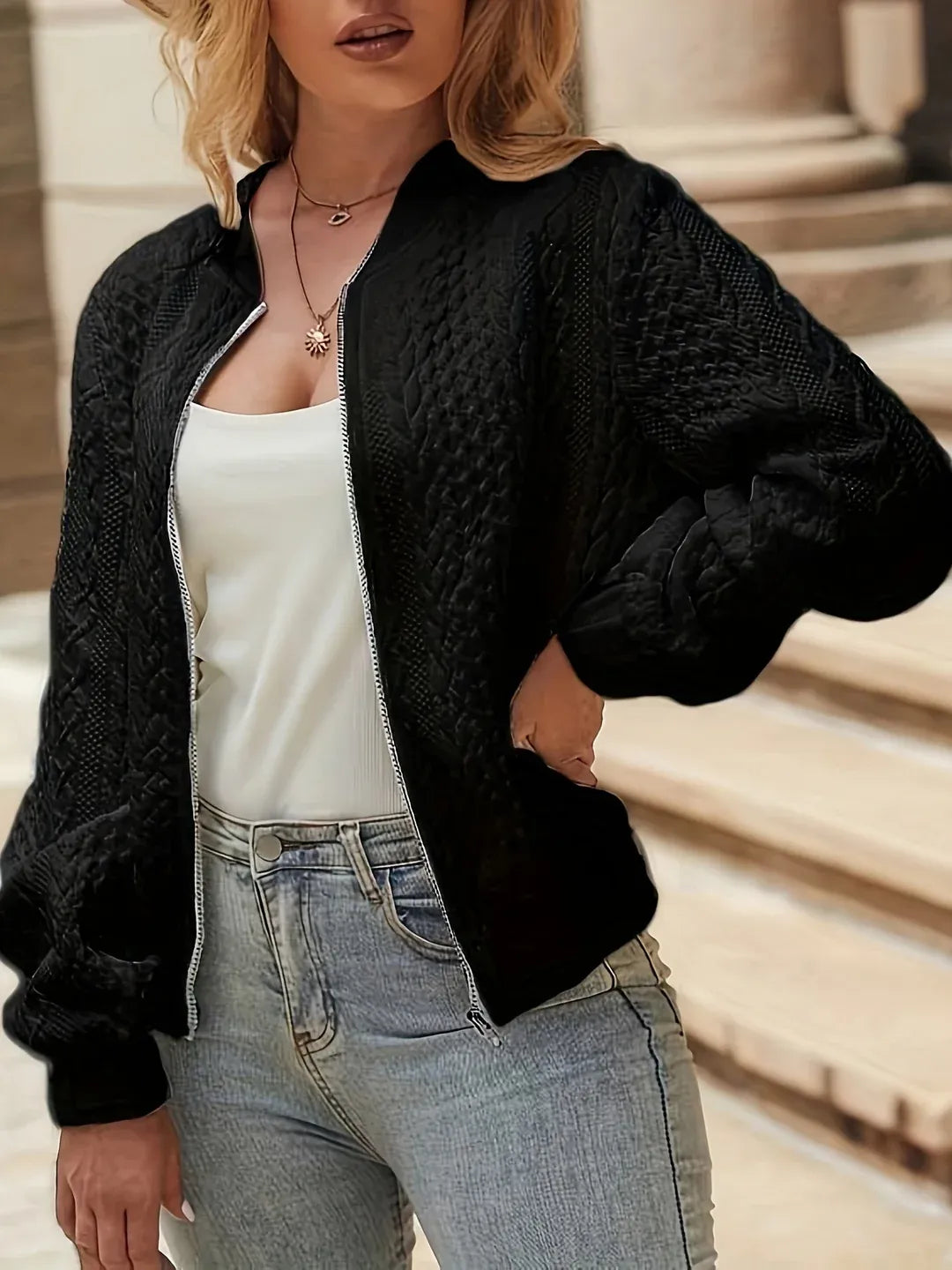 Oversized Jacquard Bomber Jacket
