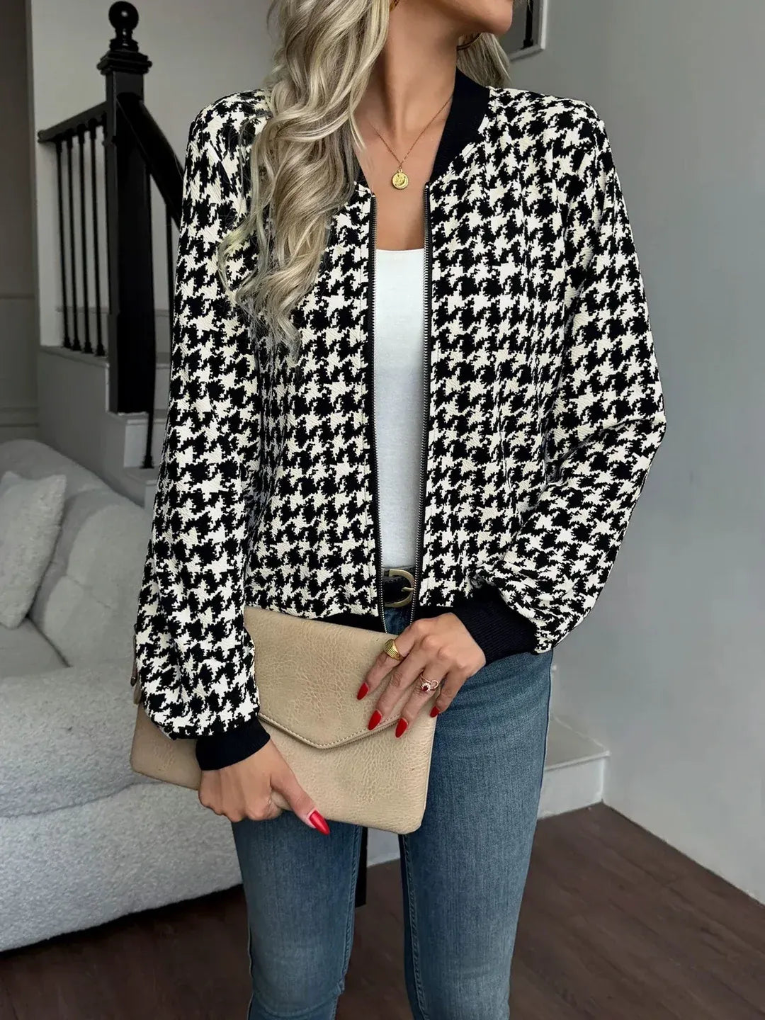 Houndstooth Bomber Jacket