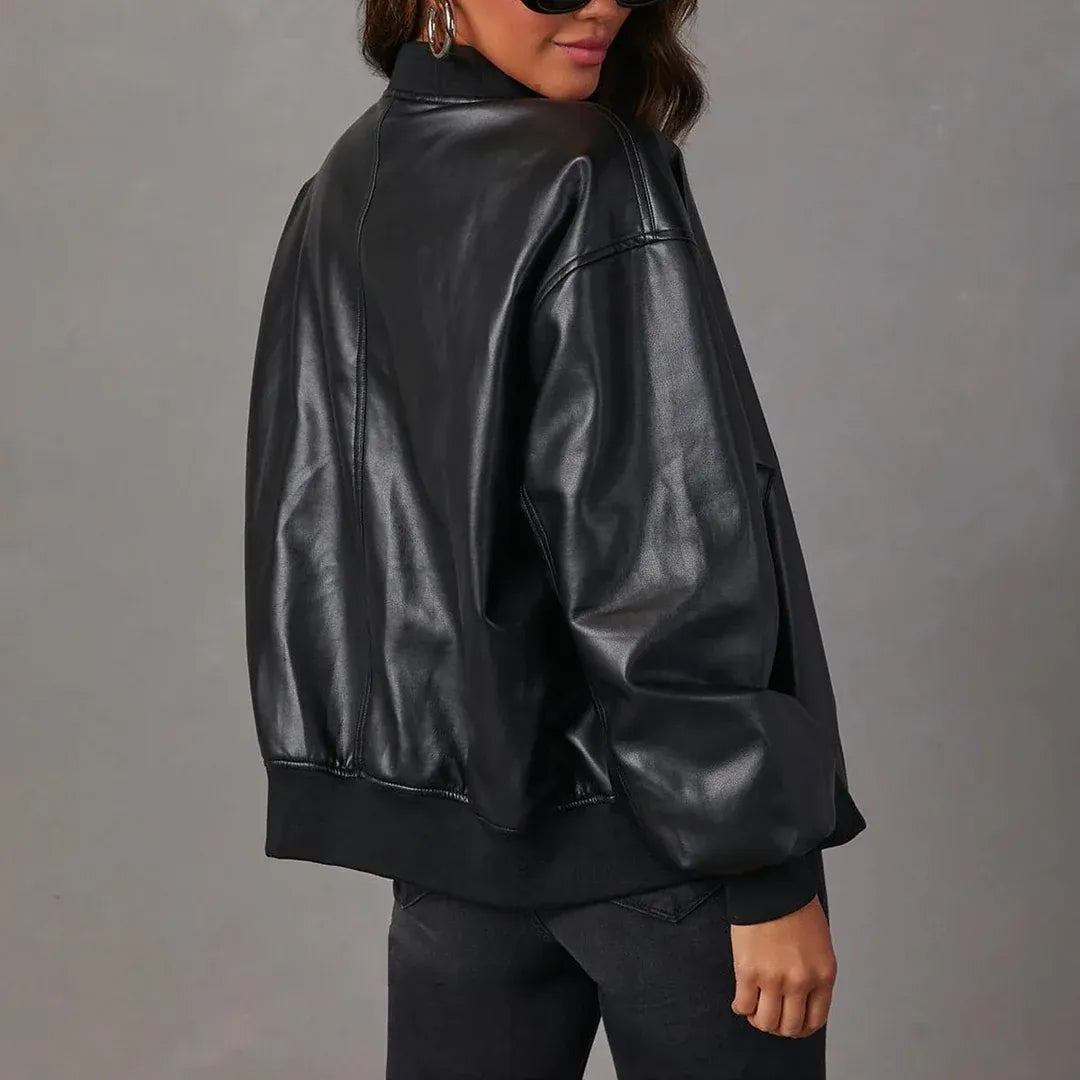 Oversized Faux Leather Bomber Jacket