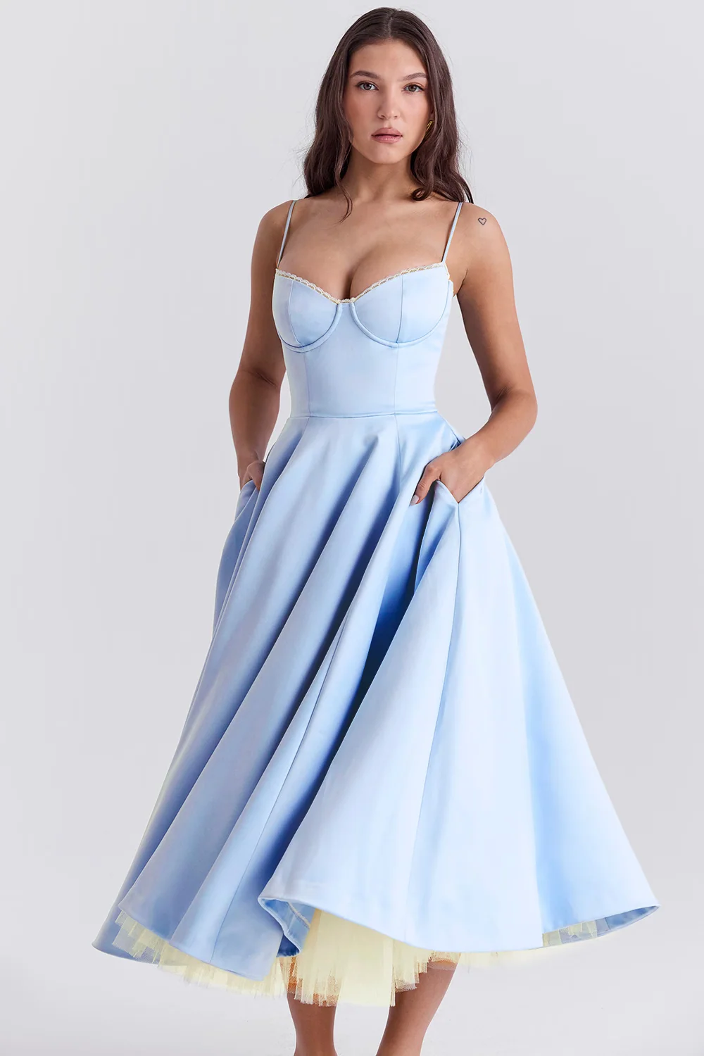 Elegant Royale Dress Boned Corset Midi Sweetheart Neckline