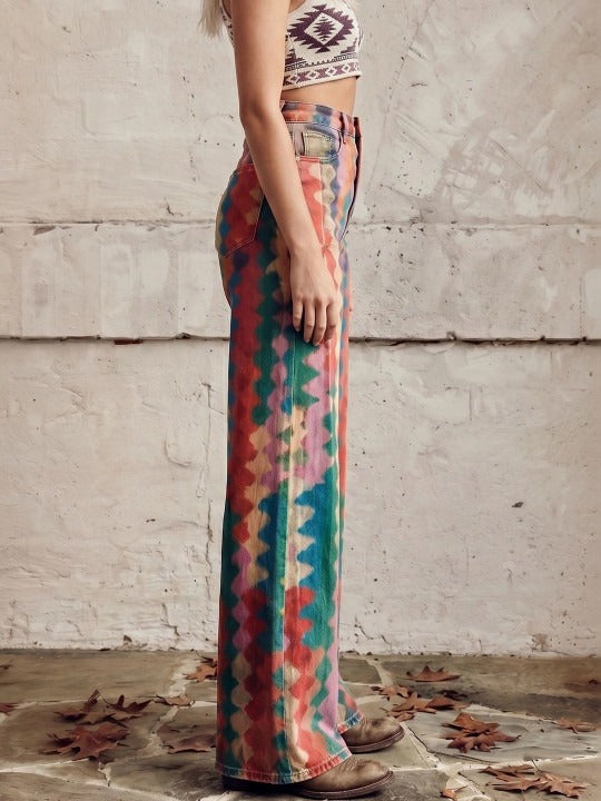 Vintage Print Wide-Leg Trousers - Statement Pattern Fit