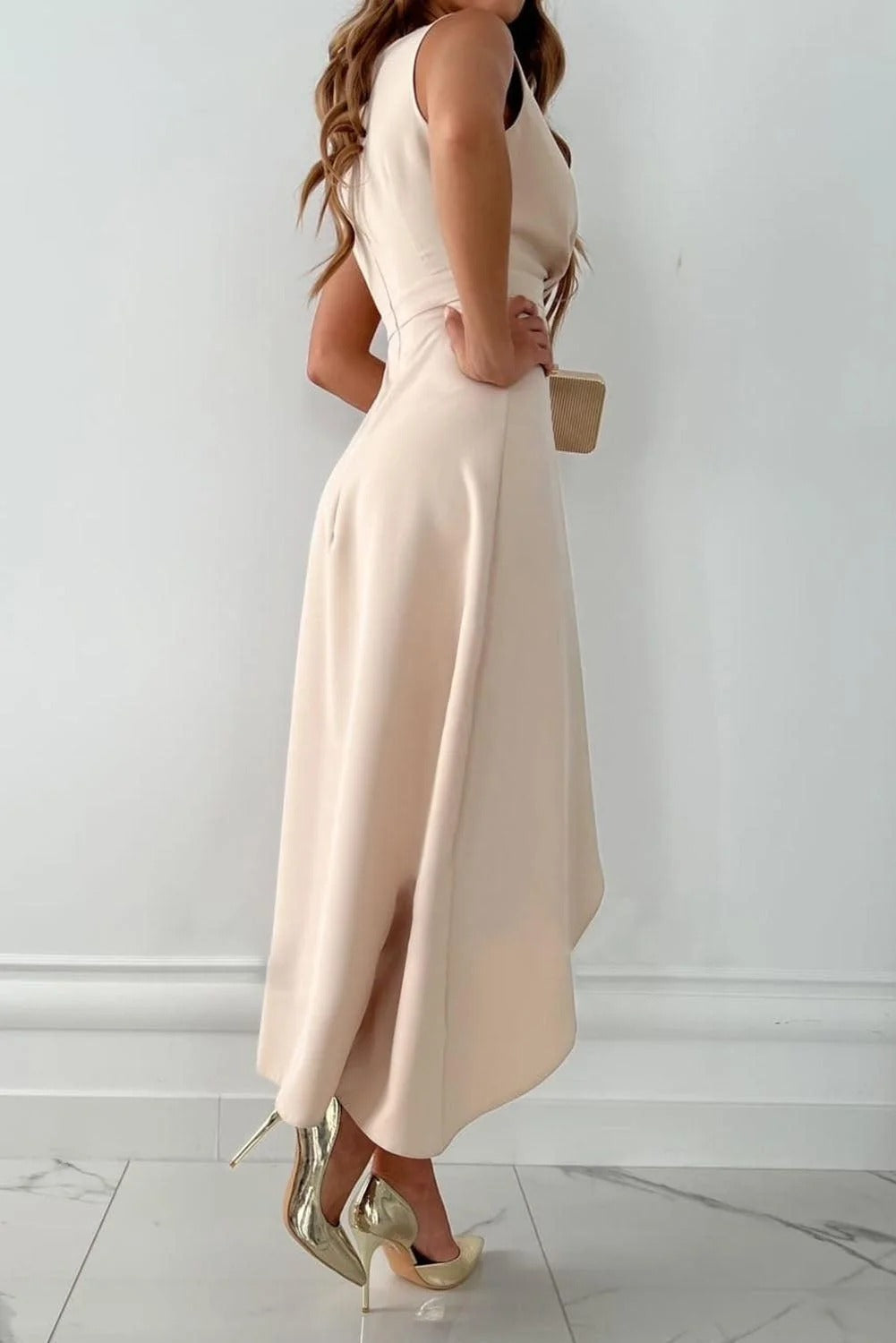 Sleeveless Wrap Maxi Dress V-Neck Asymmetrical Hem Draped