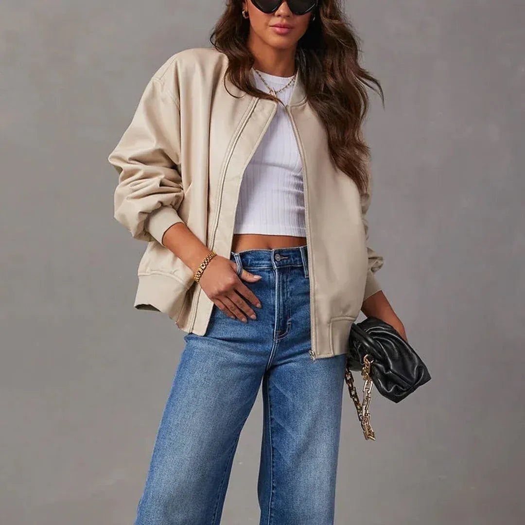 Oversized Faux Leather Bomber Jacket