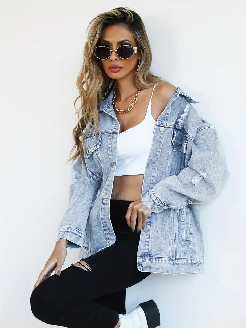 Oversized Distressed Denim Jacket