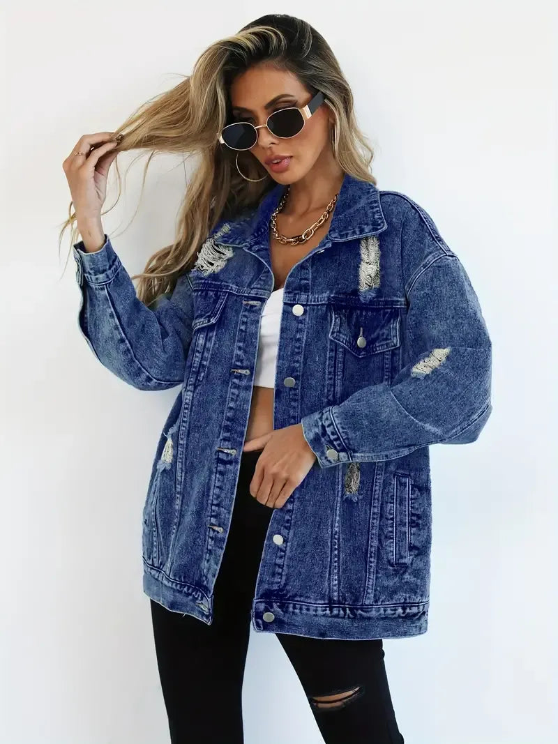 Oversized Distressed Denim Jacket