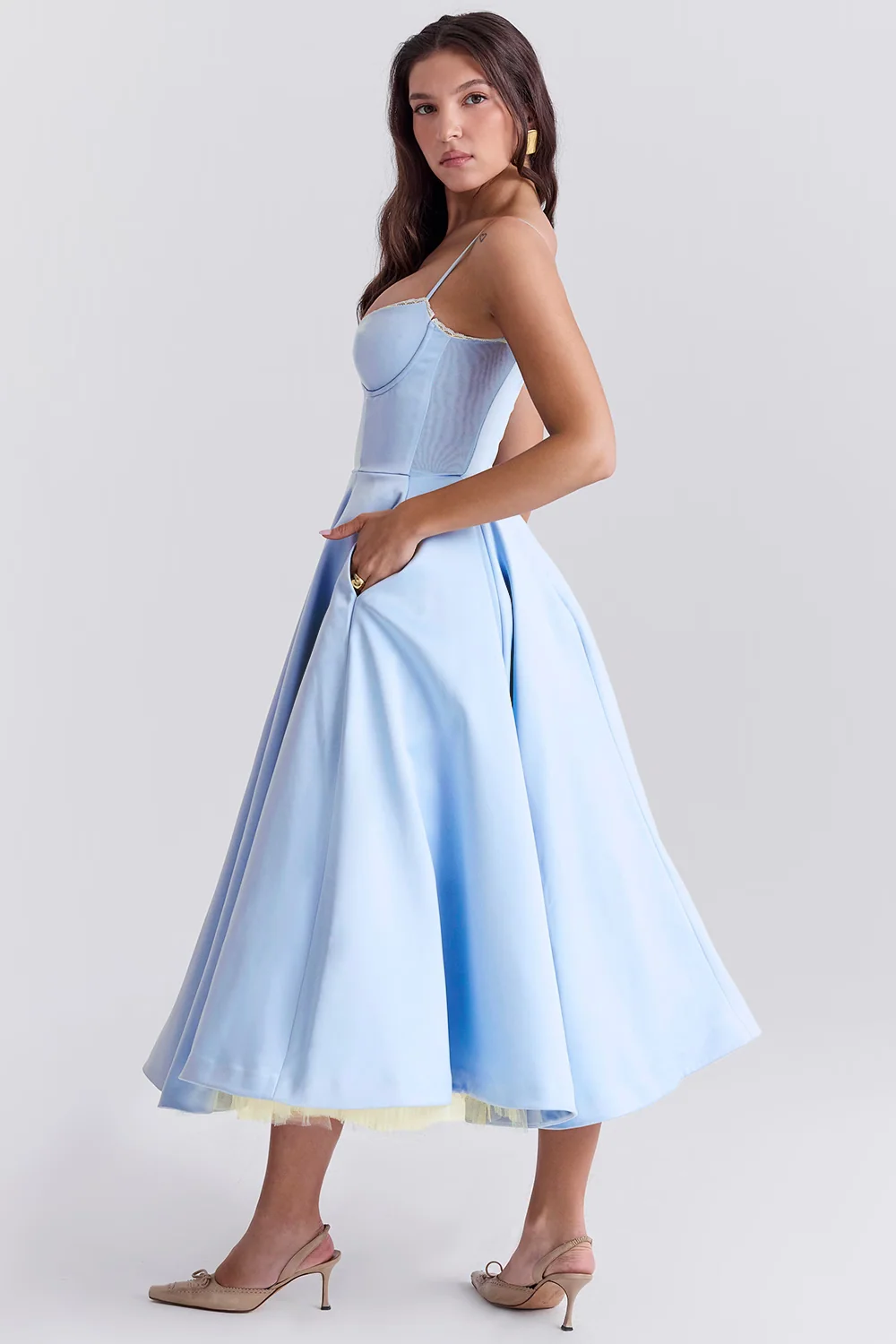 Elegant Royale Dress Boned Corset Midi Sweetheart Neckline