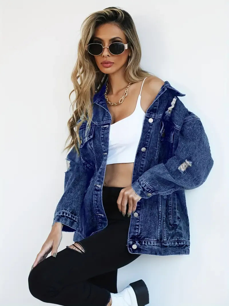 Oversized Distressed Denim Jacket