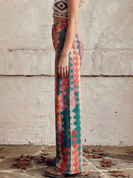 Vintage Print Wide-Leg Trousers - Statement Pattern Fit