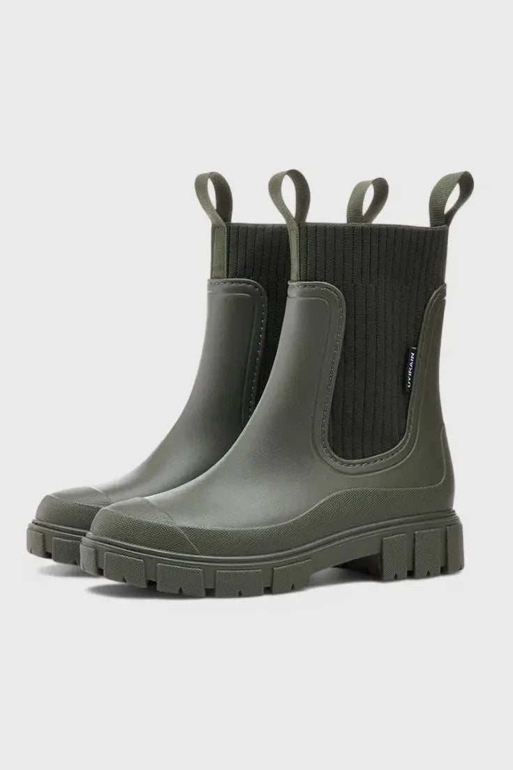 Waterproof Chunky Chelsea Boots – Green