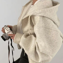 Hooded Zip Sweatshirt – Beige