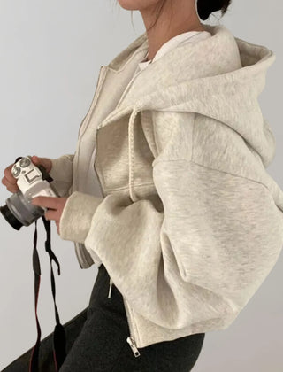 Hooded Zip Sweatshirt – Beige