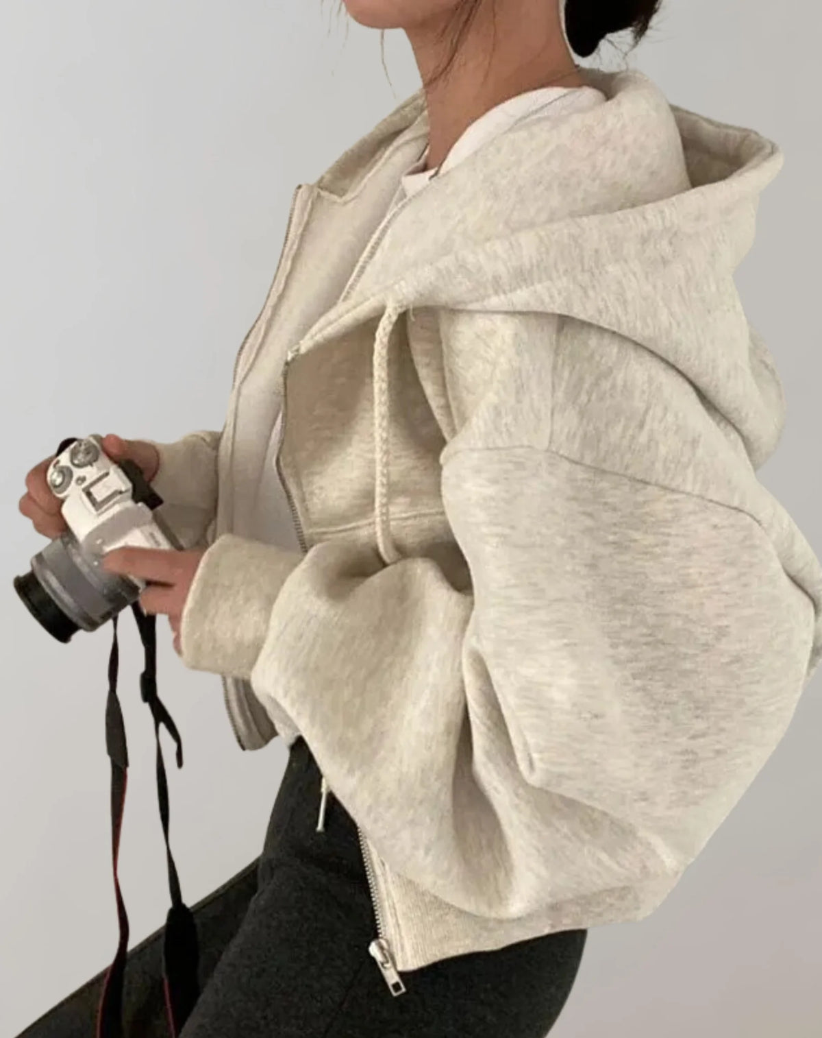 Hooded Zip Sweatshirt – Beige