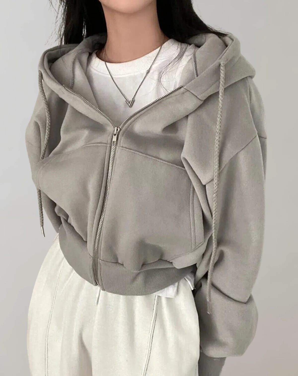 Hooded Zip Sweatshirt – Grey