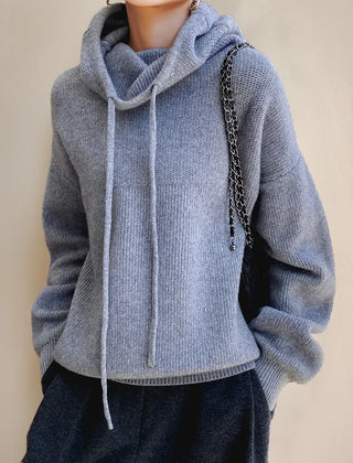 Oversized Knit Hoodie Jumper – Blue