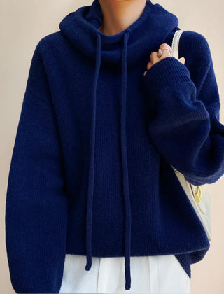 Oversized Knit Hoodie Jumper – Dark Blue