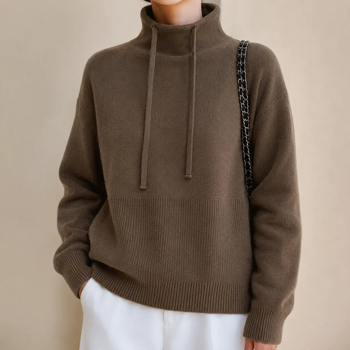 Oversized Knit Hoodie Jumper – Brown