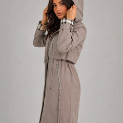 Hooded Longline Parka Coat – Beige