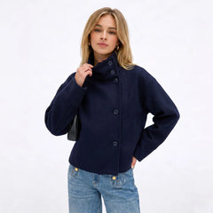 Funnel Neck Cropped Jacket – Dark Blue