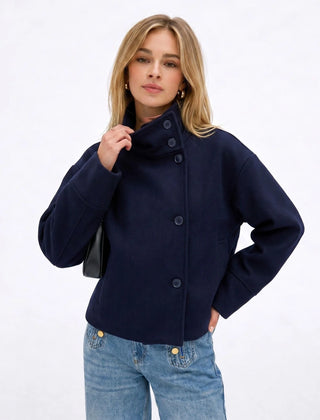 Funnel Neck Cropped Jacket – Dark Blue