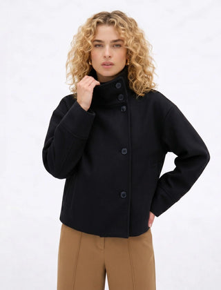 Funnel Neck Cropped Jacket – Black