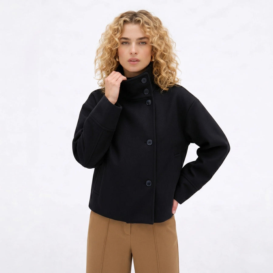 Funnel Neck Cropped Jacket – Black