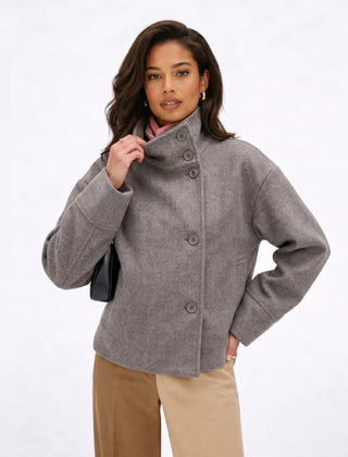 Funnel Neck Cropped Jacket – Grey