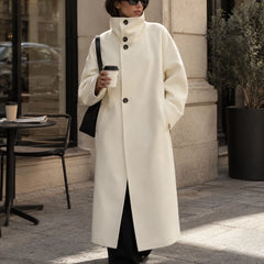 Funnel Neck Longline Coat – White