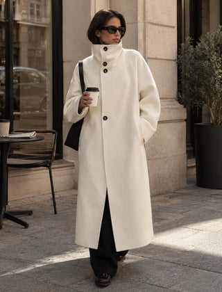 Funnel Neck Longline Coat – White