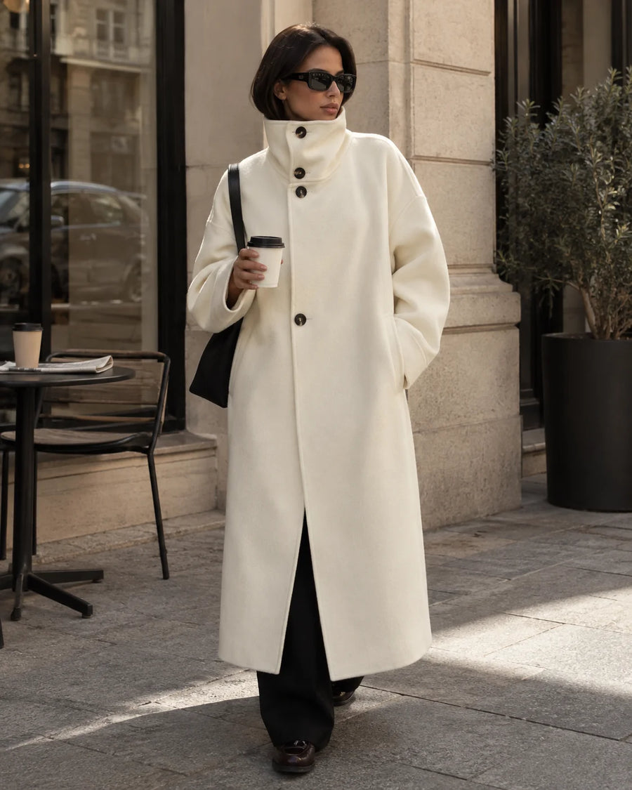 Funnel Neck Longline Coat – White