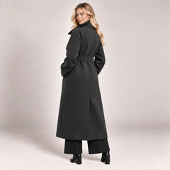 Belted Funnel Neck Wool Coat