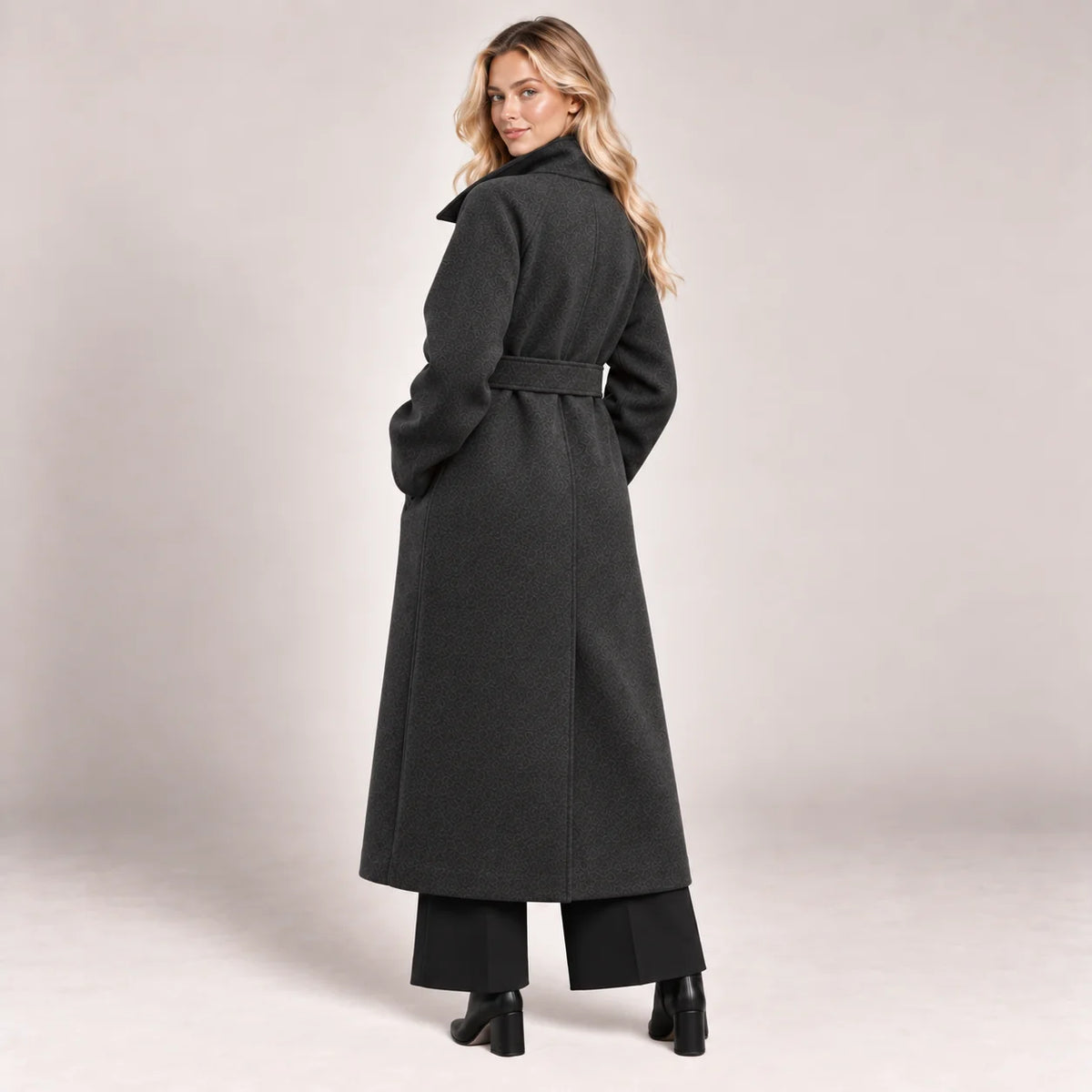 Belted Funnel Neck Wool Coat
