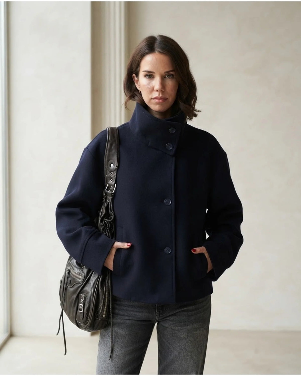 Stand Collar Wool Coat