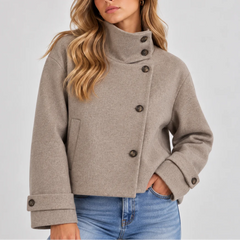 High Neck Cropped Jacket – Beige