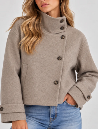 High Neck Cropped Jacket – Beige