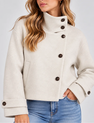 High Neck Cropped Jacket – White