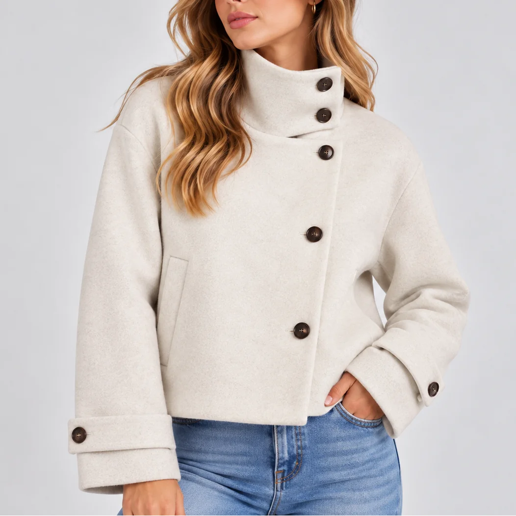 High Neck Cropped Jacket – White