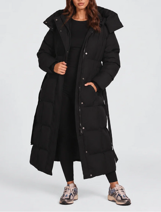 Long Hooded Puffer Coat – Black