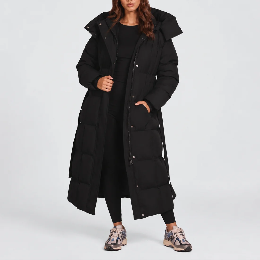 Long Hooded Puffer Coat – Black