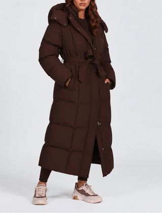 Long Hooded Puffer Coat – Brown