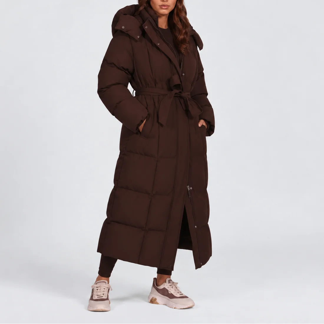 Long Hooded Puffer Coat – Brown