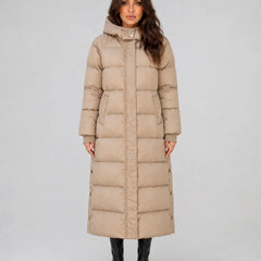 Hooded Longline Puffer Coat – Beige