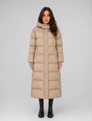 Hooded Longline Puffer Coat – Beige