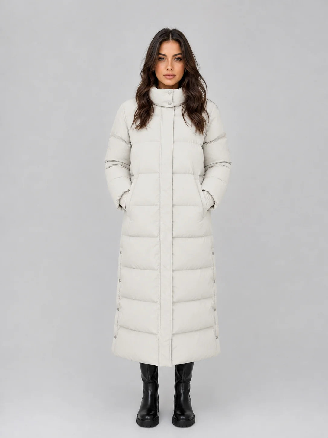 Hooded Longline Puffer Coat – Cream