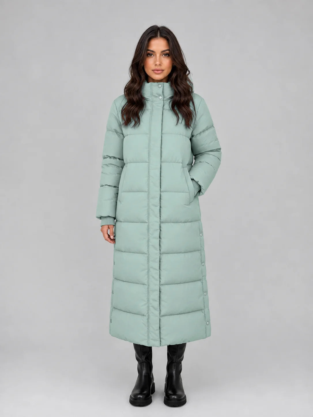 Hooded Longline Puffer Coat – Mint Green