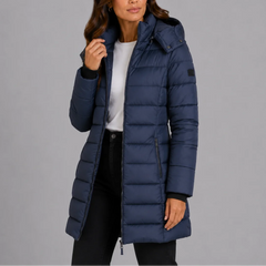 Long Hooded Puffer Coat – Navy